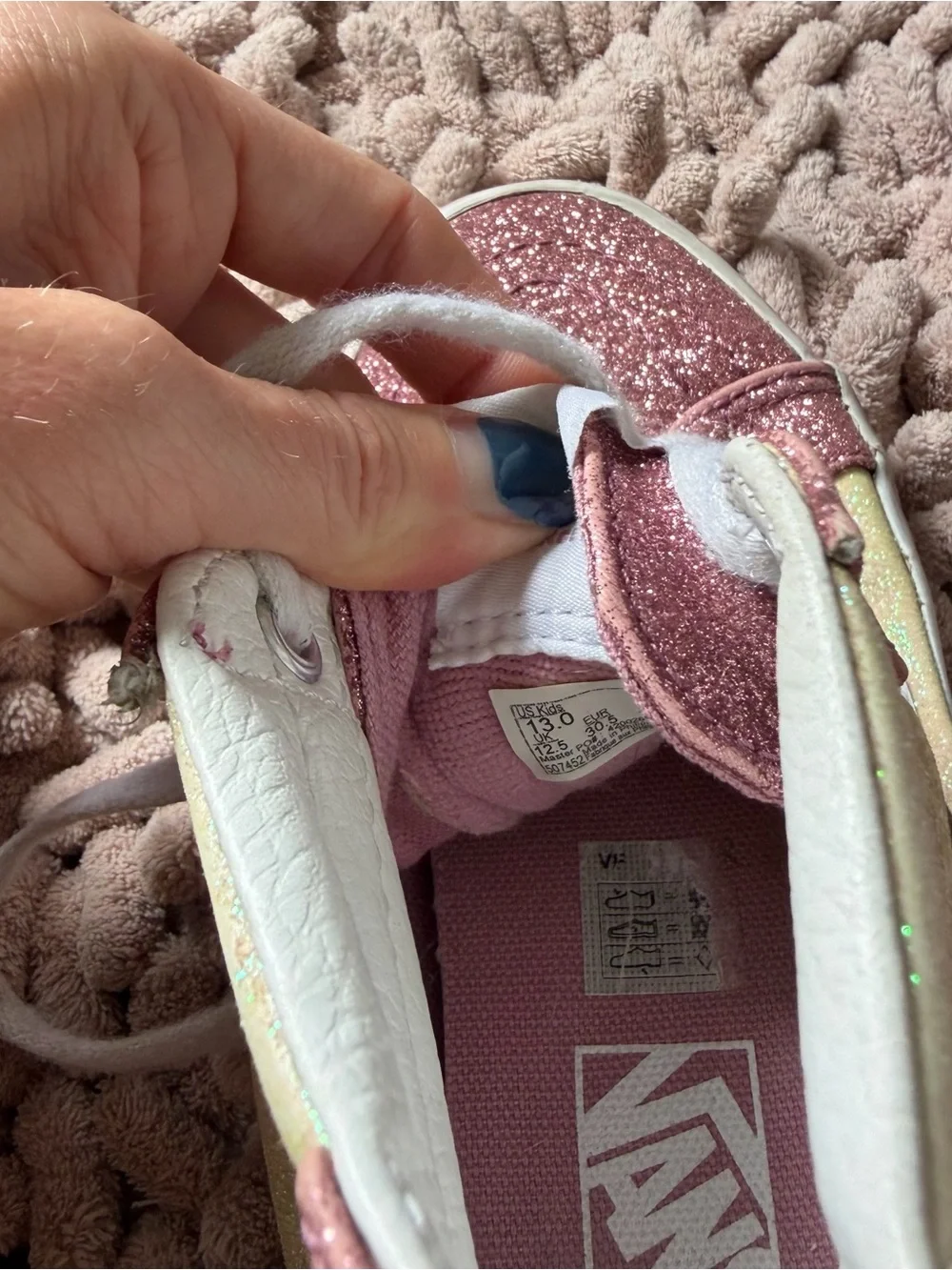 Vans Kids High-Top Glitter Sneakers in Pink and Pale Yellow